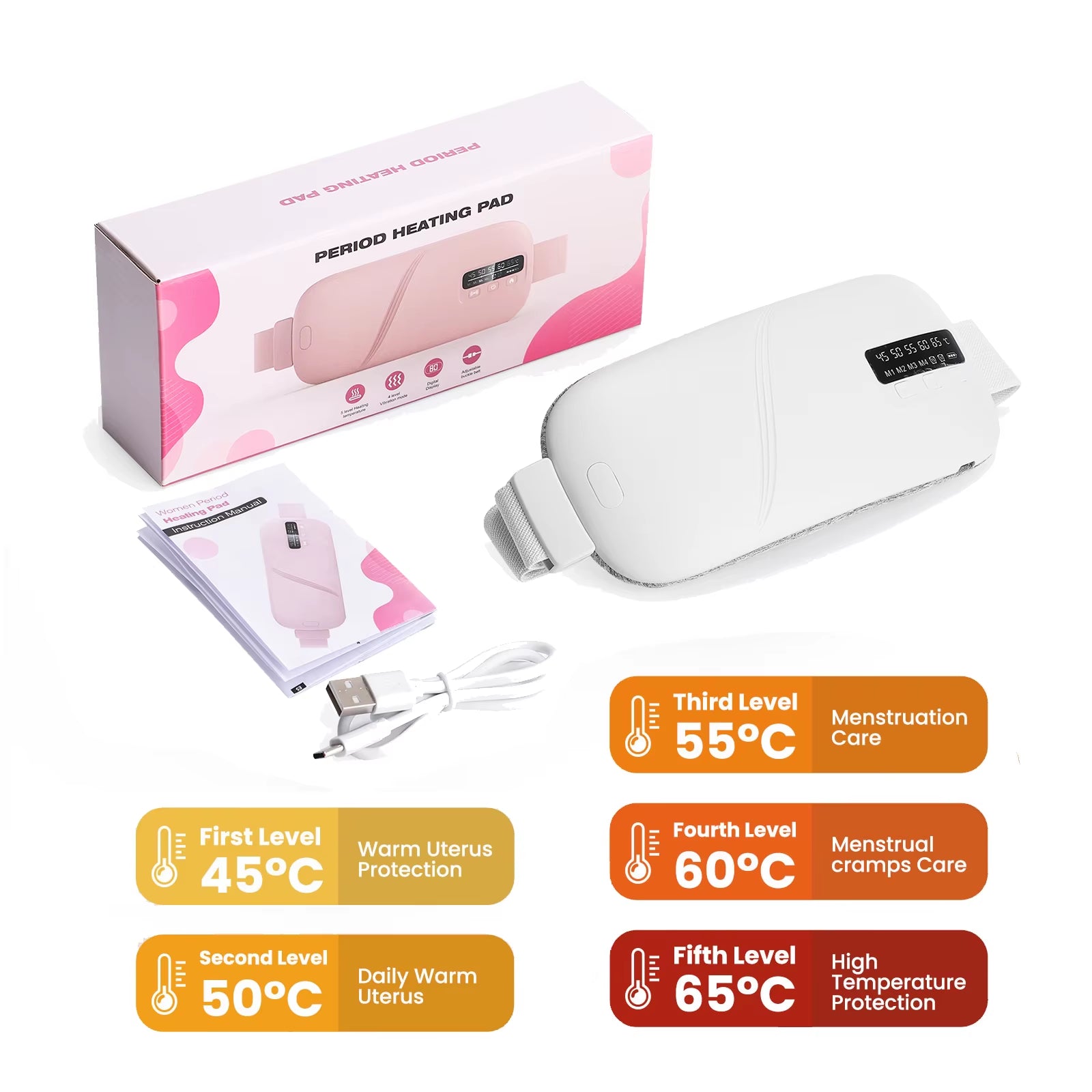 USB Menstrual Electric Heating Pad for Abdominal Vibration Massager Women Period Care Belly Heater Winter Warming Palace Belt